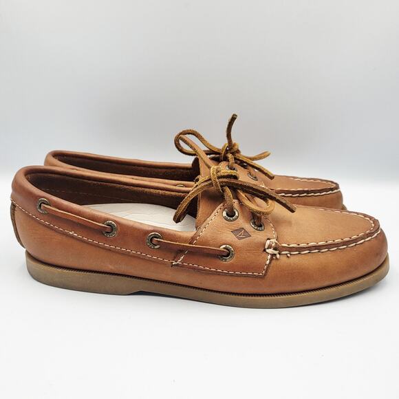 Sperry Top-Sider Boat Shoes Light Brown Nubuck Leather Rubber Soles Women's Sz 7 - Picture 2 of 10
